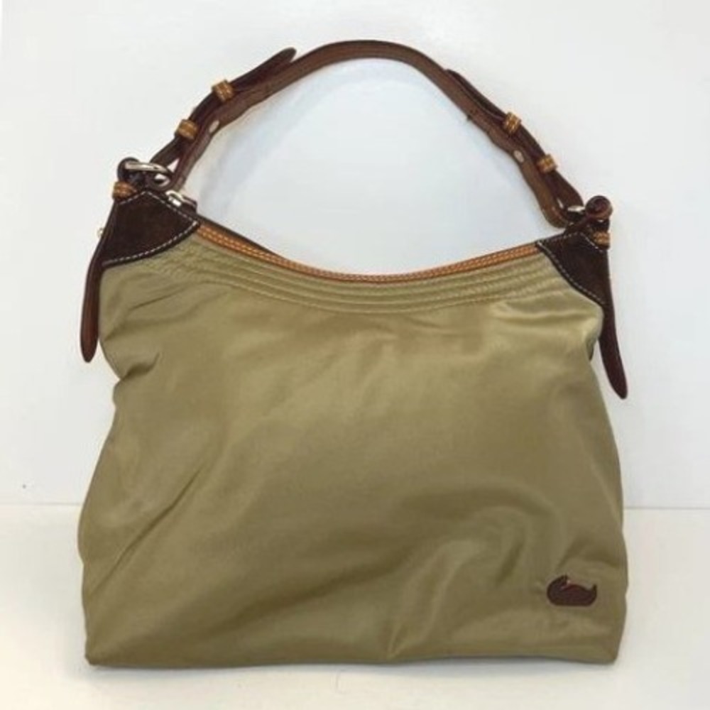 Dooney & Bourke Nylon Leather Shoulder Bag Olive Khaki Retro Hobo Tote Purse